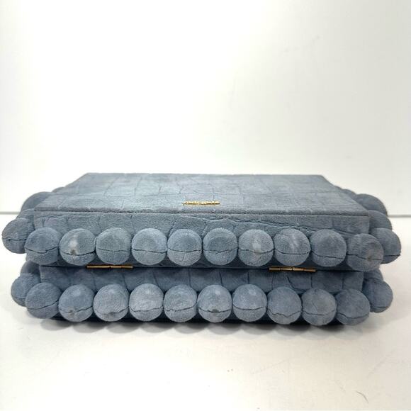 Cult Gaia Maya Blue Eos Clutch Structured Embossed Croc Suede Leather Box Bag - Picture 14 of 15